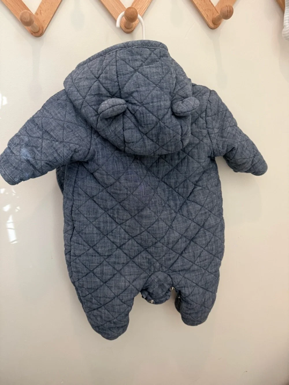 GAP Quilted Blue Hooded Baby One-Piece Footie
